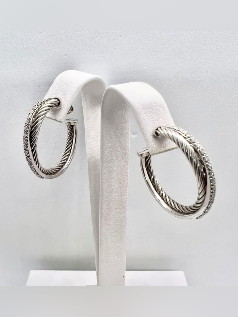 David Yurman Crossover Hoop Earrings With Diamonds